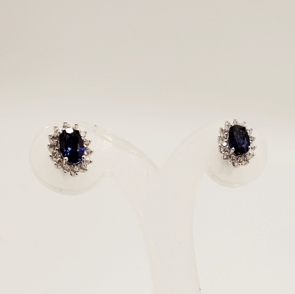 Sterling silver and lab sapphire earrings NIB - Picture 5 of 9